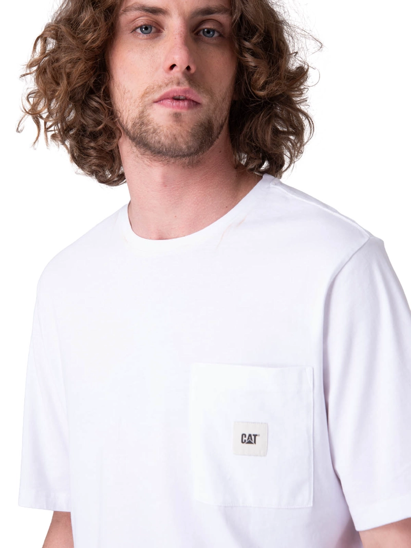 POLERA MANGA CORTA HOMBRE SOLID POCKET LABEL T BLANCO CAT - 4