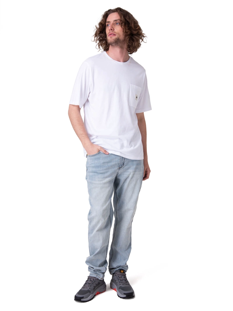 POLERA MANGA CORTA HOMBRE SOLID POCKET LABEL T BLANCO CAT - 5