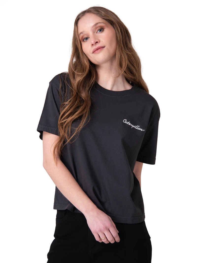 POLERA MANGA CORTA MUJER BOXY HEAVYWEIGHT EMB NEGRO CAT - 1