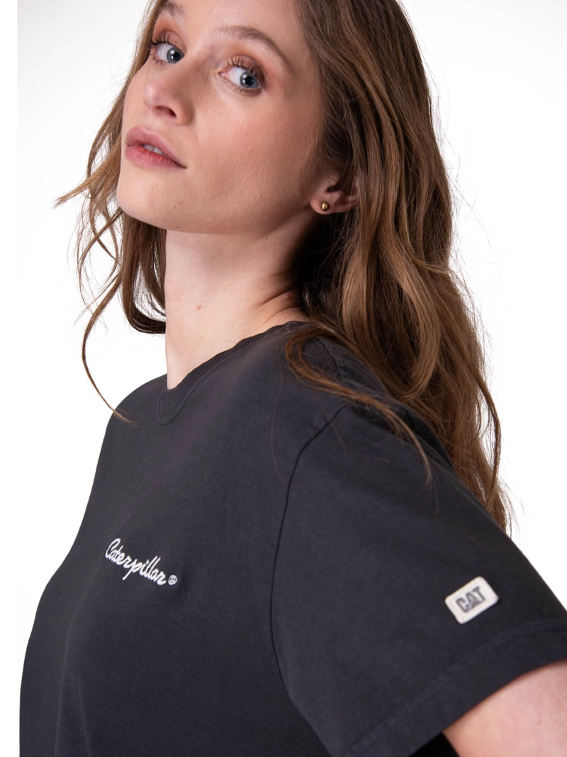 POLERA MANGA CORTA MUJER BOXY HEAVYWEIGHT EMB NEGRO CAT - 5