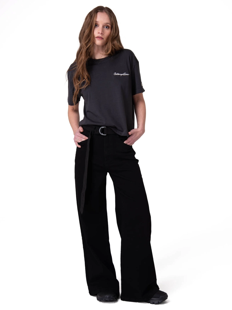 POLERA MANGA CORTA MUJER BOXY HEAVYWEIGHT EMB NEGRO CAT - 6