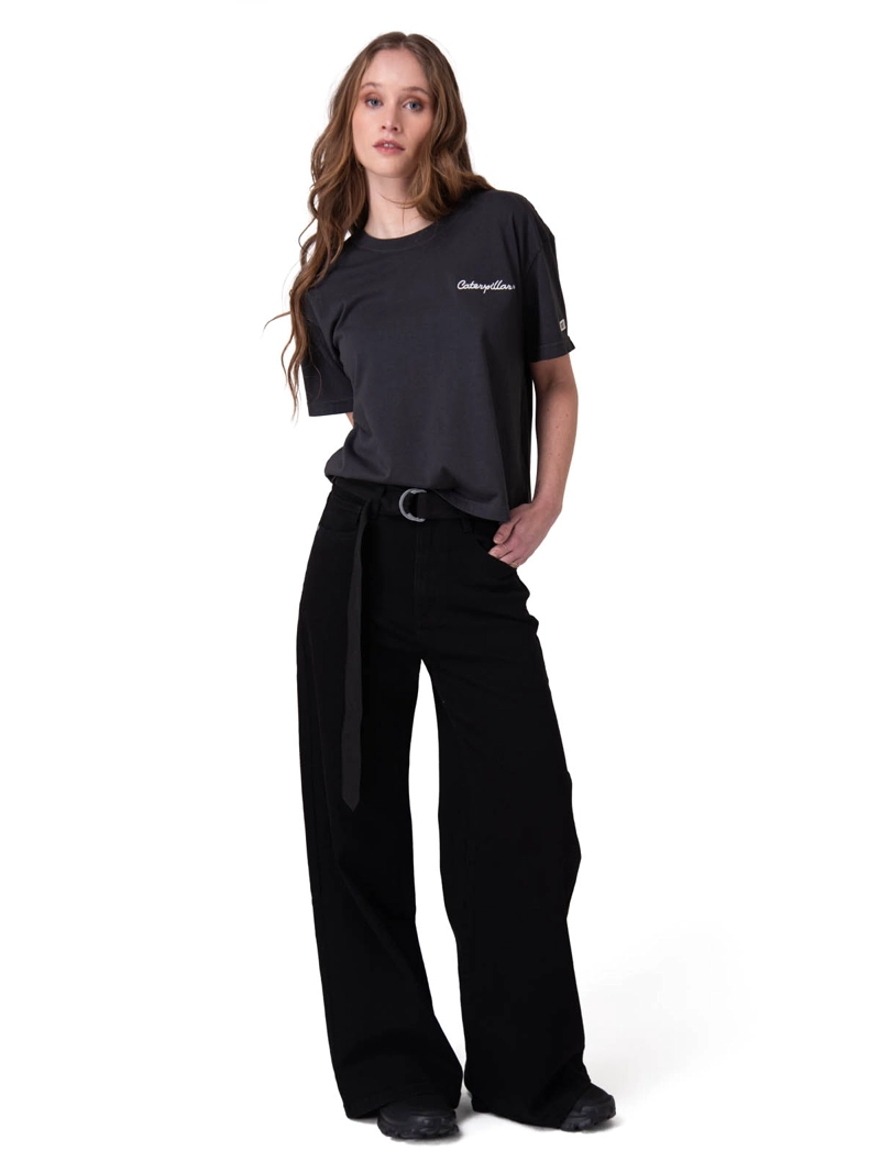 POLERA MANGA CORTA MUJER BOXY HEAVYWEIGHT EMB NEGRO CAT - 7