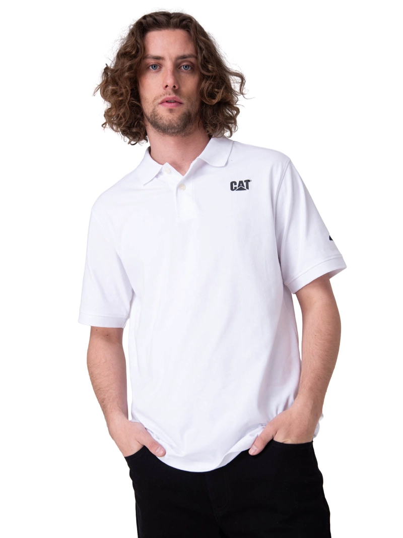 POLERA MANGA CORTA HOMBRE CAT LOGO JERSEY POLO BLANCO CAT - 1