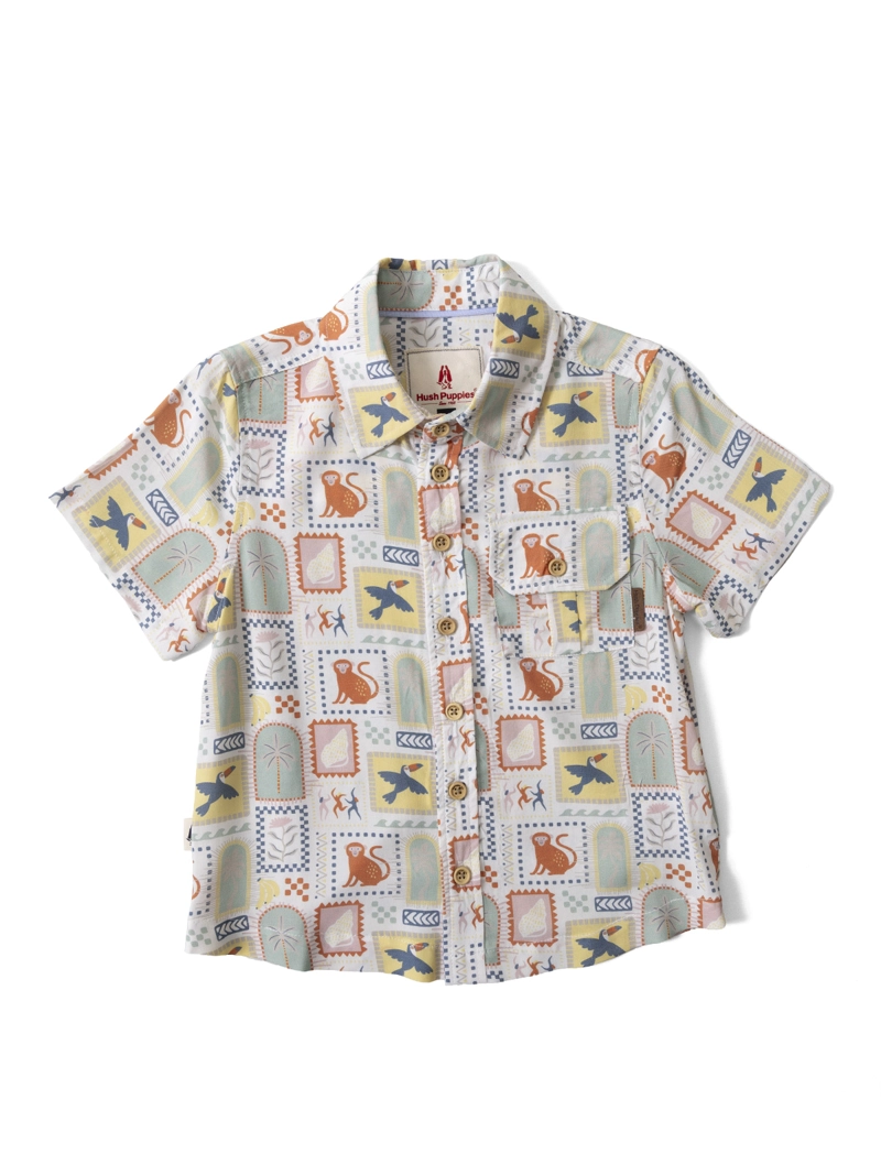 CAMISA MANGA CORTA NIÑO AURA BEIGE HUSH PUPPIES KIDS - 1