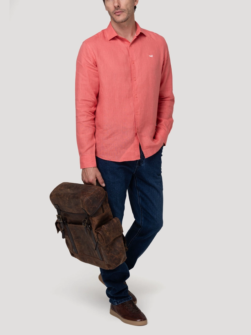 CAMISA LINO ORGANICO HOMBRE LINENIT ROJO ROCKFORD - 8