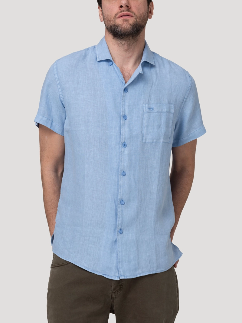 CAMISA LINO ORGANICO HOMBRE LINENPRO AZUL ROCKFORD - 1