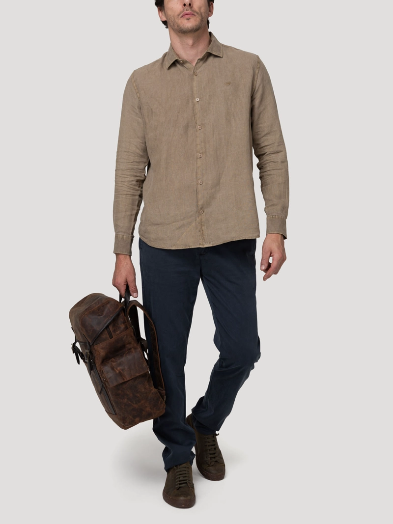 CAMISA LINO ORGANICO HOMBRE LINENJER CAFE  ROCKFORD - 5