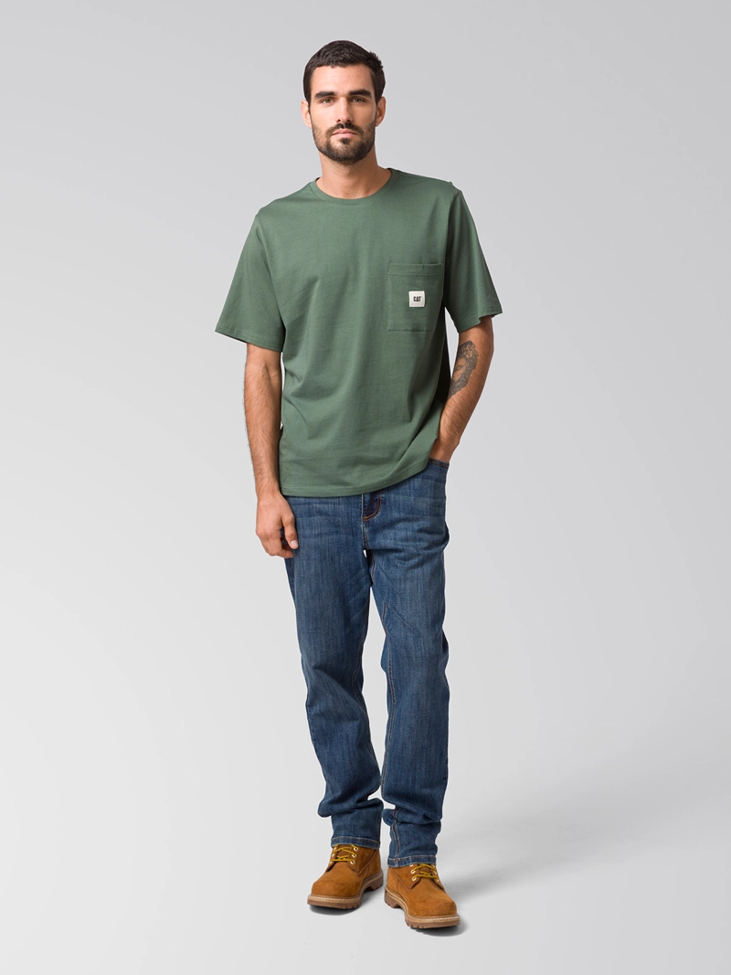 POLERA MANGA CORTA SOLID POCKET LABEL T HOMBRE VERDE CAT - 4