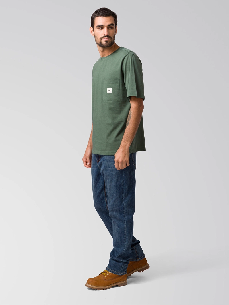 POLERA MANGA CORTA SOLID POCKET LABEL T HOMBRE VERDE CAT - 5