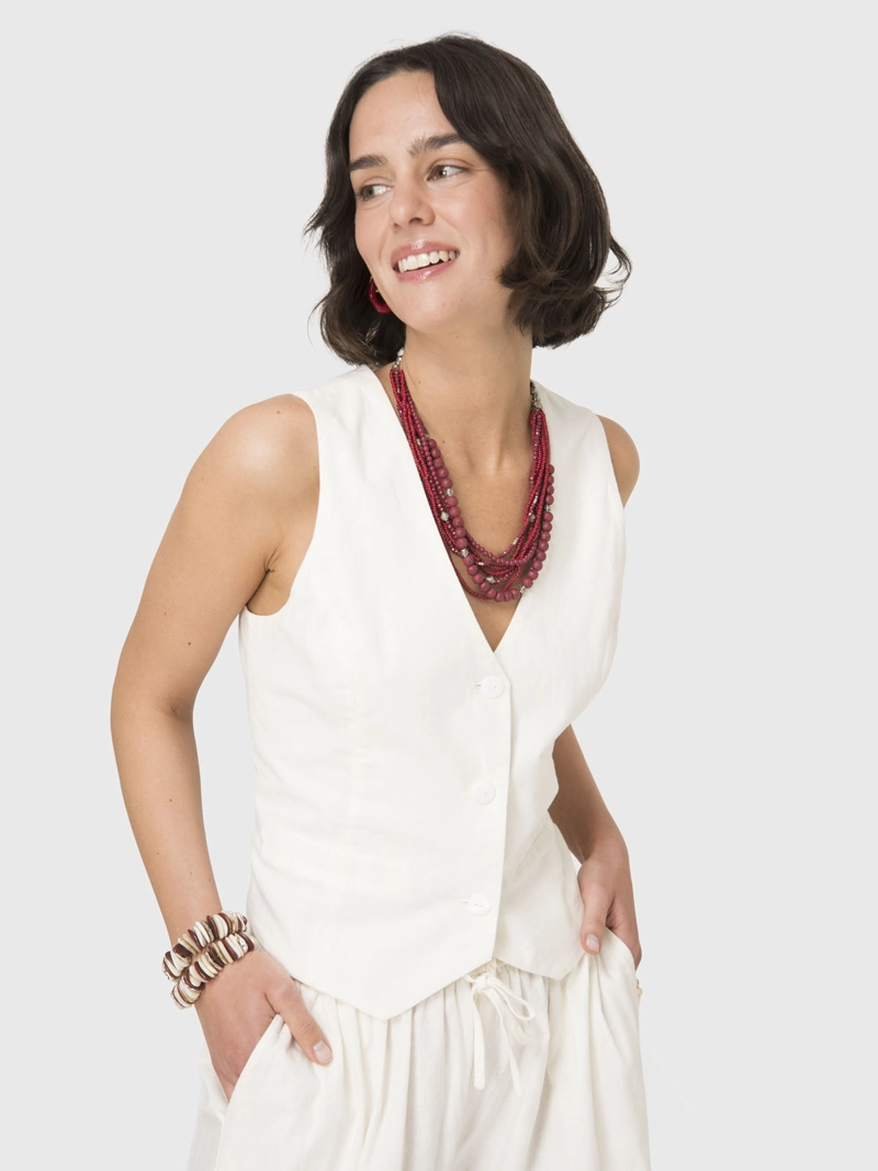 CHAQUETA SIN MANGAS MUJER LINEN GILET CRUDO BSOUL - 1