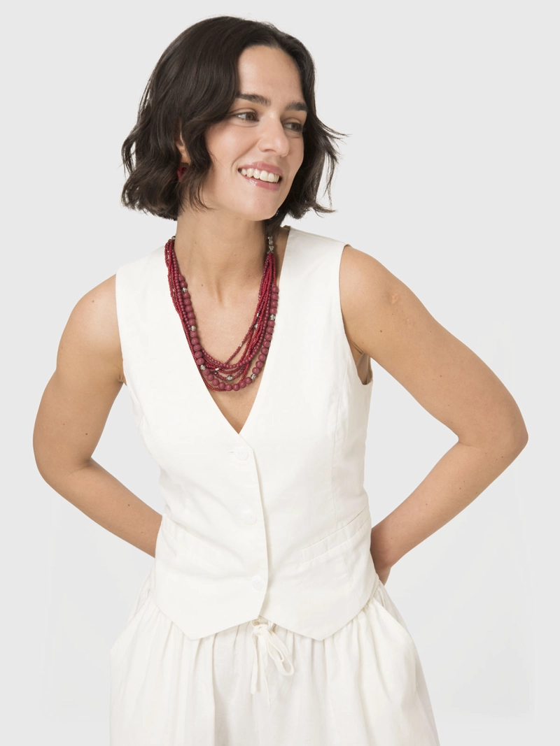CHAQUETA SIN MANGAS MUJER LINEN GILET CRUDO BSOUL - 5