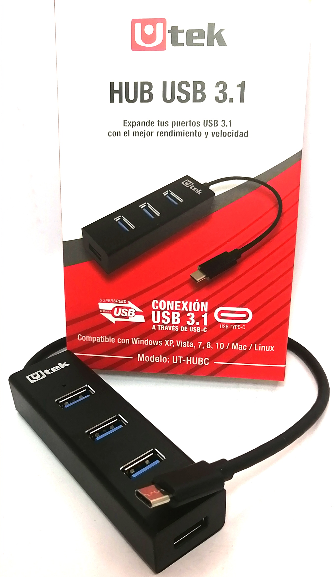 HUB USB 3.1 TIPO C A USB 2.0 Y 3.0 UTEK UT-HUBC - 1