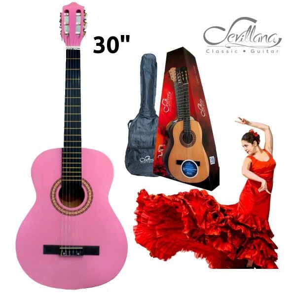 GUITARRA SEVILLANA ROSADA 30 PULGADAS CON FUNDA - 2