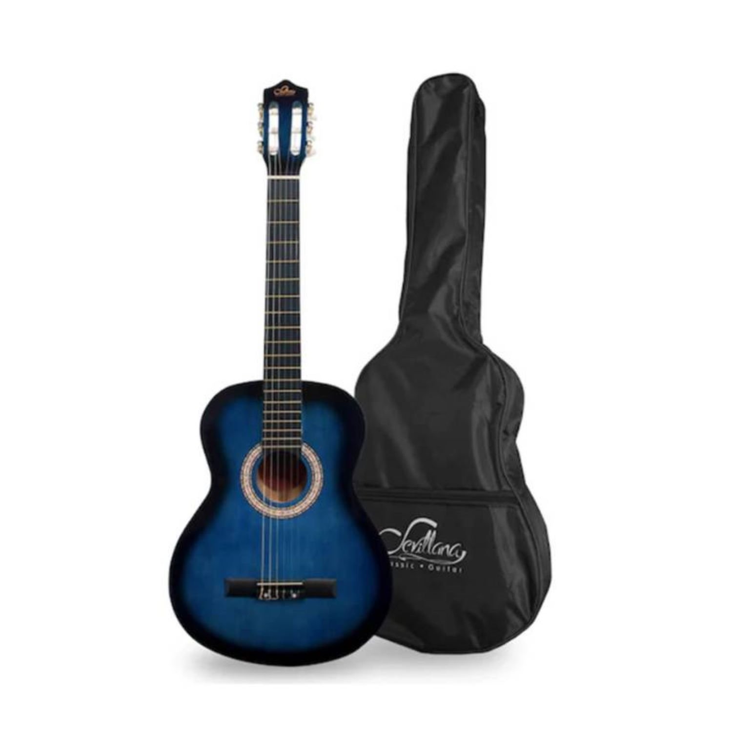 GUITARRA SEVILLANA AZUL-NEGRO 30 PULGADAS PARA NIÑOS CON FUNDA - 1