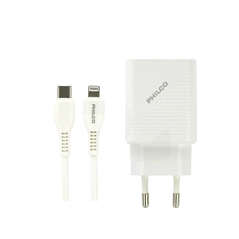 CARGADOR DE CELULAR CERTIFICADO PHILCO QC624 18W DE TIPO C A LIGHTN - 1