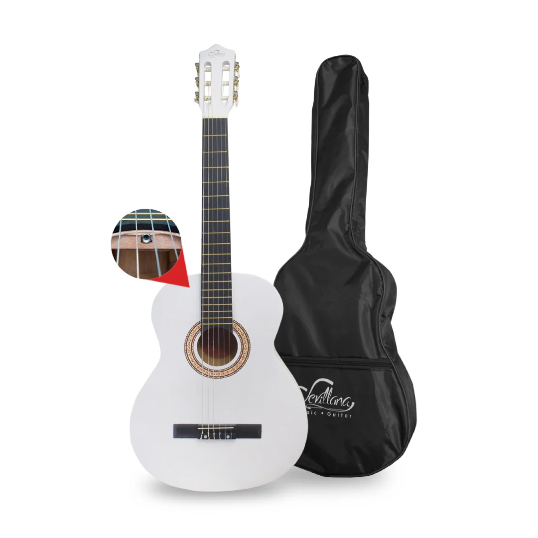 GUITARRA CLASICA SEVILLANA CON ALMA Y FUNDA BLANCA 39 PULGADAS (97,5CMS) - 1