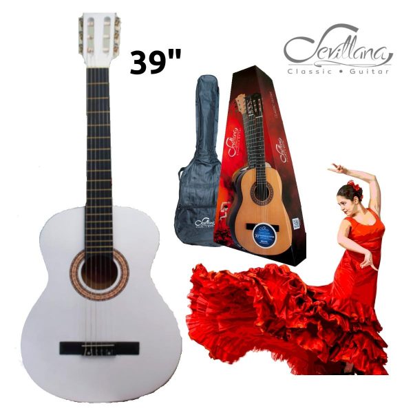 GUITARRA CLASICA SEVILLANA CON ALMA Y FUNDA BLANCA 39 PULGADAS (97,5CMS) - 3