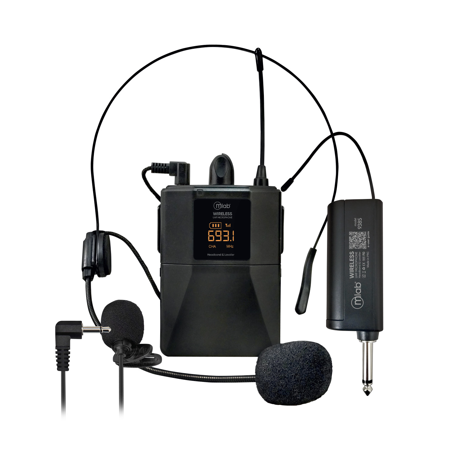 MICRÓFONO MLAB PORTÁTIL INALÁMBRICO UHF 2 EN 1, CINTILLO + LAVALIER HASTA 40MTS - 1