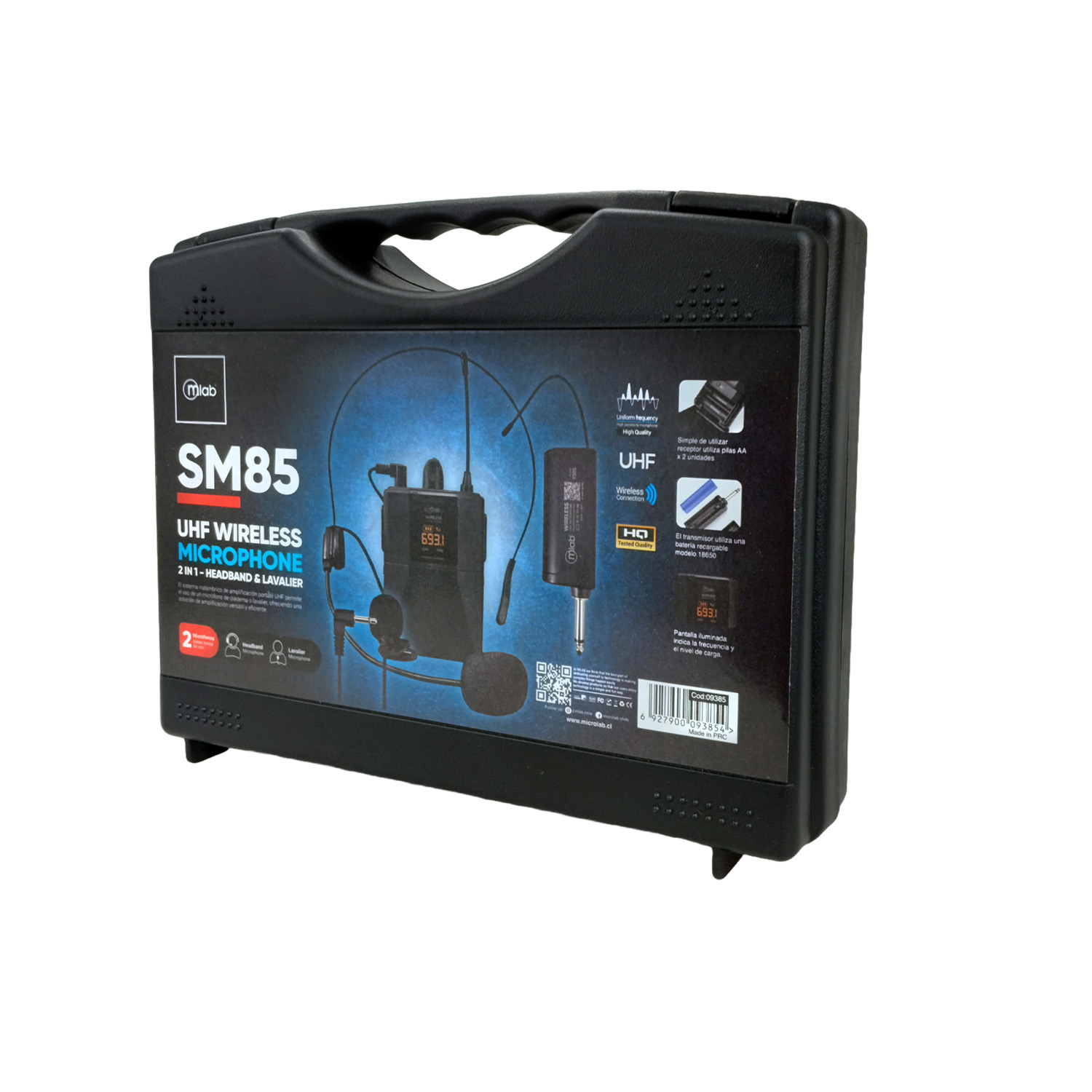 MICRÓFONO MLAB PORTÁTIL INALÁMBRICO UHF 2 EN 1, CINTILLO + LAVALIER HASTA 40MTS - 5