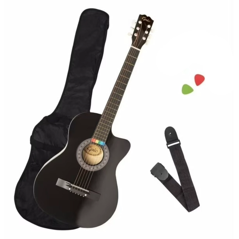GUITARRA ELECTROACUSTICA EPIC 38 PULGADAS NEGRA + AMPLIFICADOR DE 5W - 2