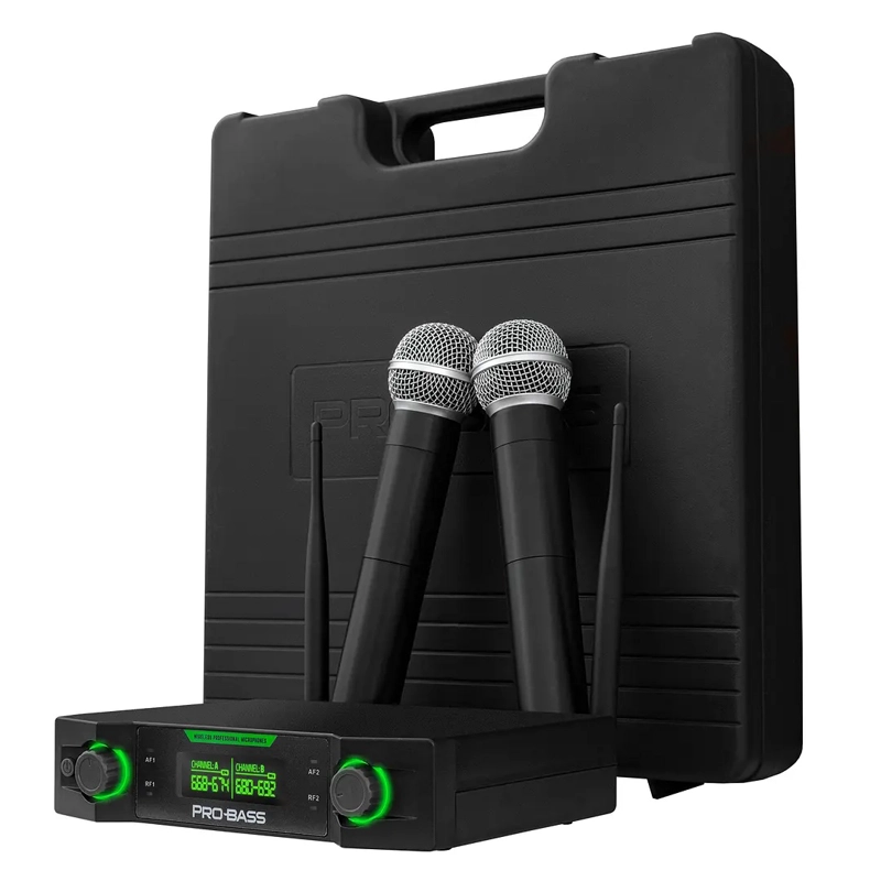 MICROFONO INALAMBRICO DOBLE PROFESIONAL PROBASS UF224 UHF - 2