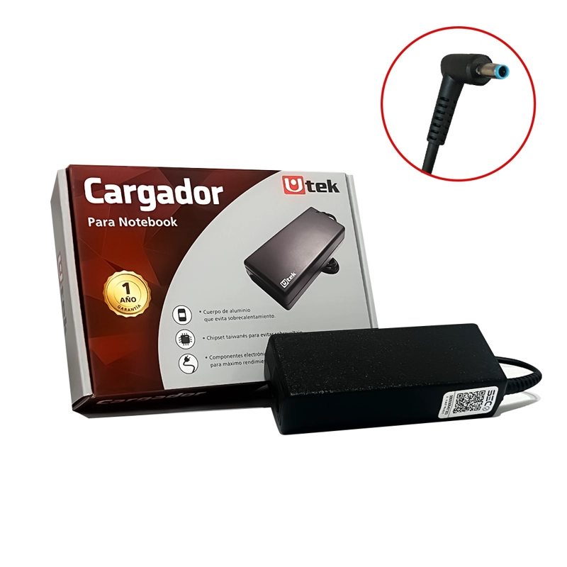 CARGADOR NOTEBOOK COMPATIBLE HP 19.5V 4.62A CERTIFICADO UT-HP90 PUNTA AZUL - 1