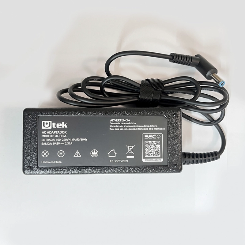 CARGADOR NOTEBOOK COMPATIBLE HP 19.5V 2.31A CERTIFICADO UT-HP45 PUNTA AZUL - 3