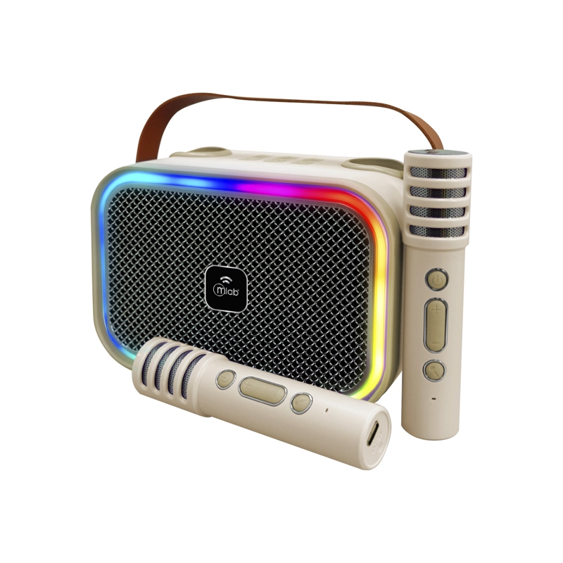 MINI PARLANTE KARAOKE INFANTIL LUCES CON 2 MICROFONOS INALAMBRICOS MLAB 9587 BLANCO - 1