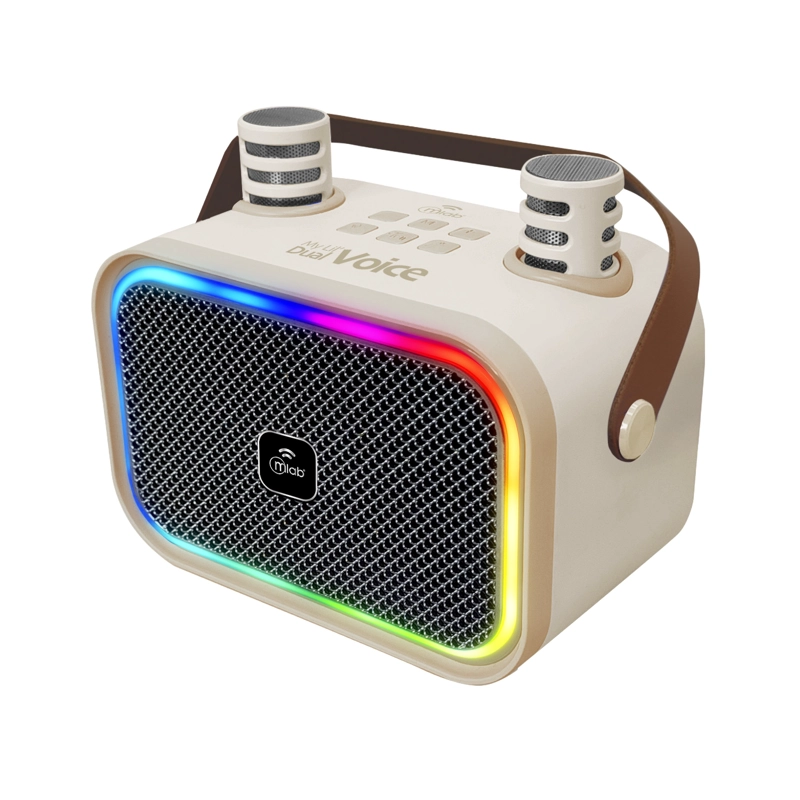 MINI PARLANTE KARAOKE INFANTIL LUCES CON 2 MICROFONOS INALAMBRICOS MLAB 9587 BLANCO - 2