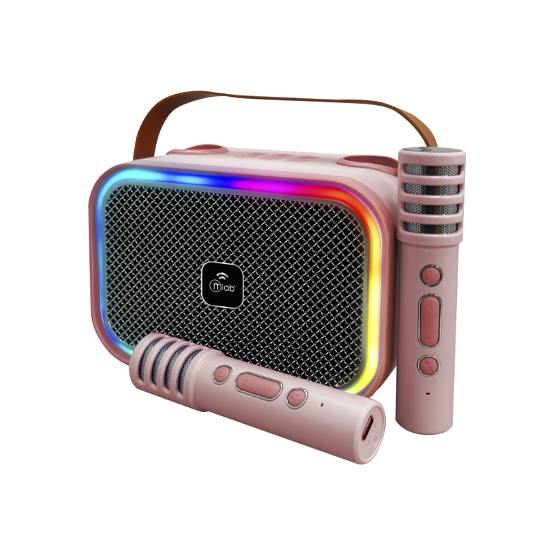 MINI PARLANTE KARAOKE INFANTIL LUCES CON 2 MICROFONOS INALAMBRICOS MLAB 9589 ROSADO - 1