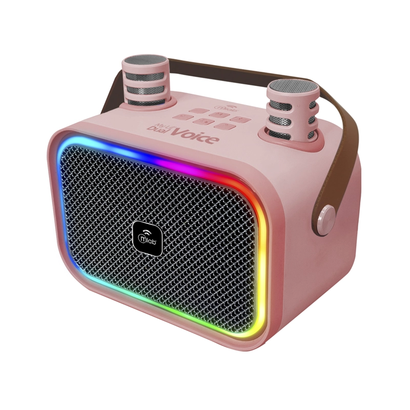 MINI PARLANTE KARAOKE INFANTIL LUCES CON 2 MICROFONOS INALAMBRICOS MLAB 9589 ROSADO - 2