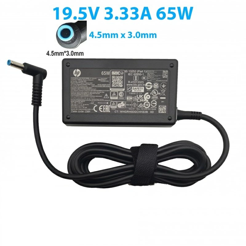 CARGADOR NOTEBOOK HP ORIGINAL CERTIFICADO 65W 19.5V 3.35A 6H459AA PUNTA AZUL - 2