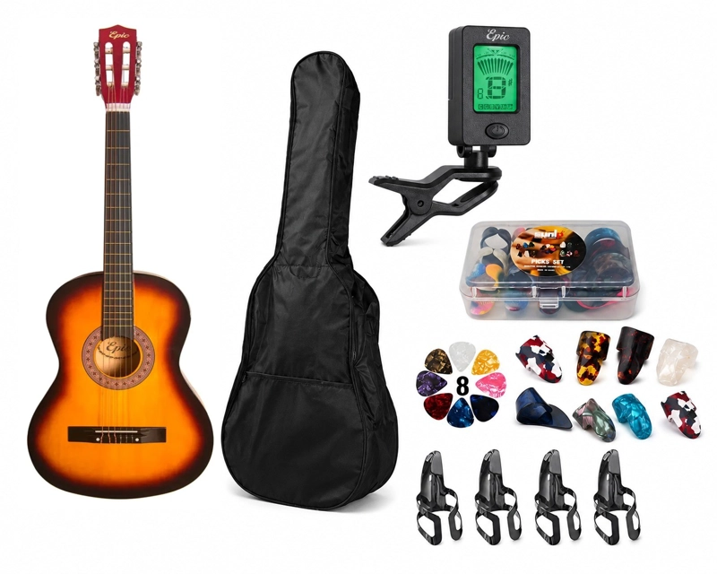 GUITARRA CLASICA EPIC SUN 38 PULGADAS 95CMS CON AFINADOR Y UÑETAS - 1