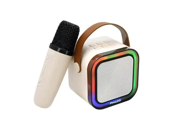MINI PARLANTE KARAOKE INFANTIL BLANCO CON 2 MICROFONOS INALAMBRICOS PHILCO 731W - 6