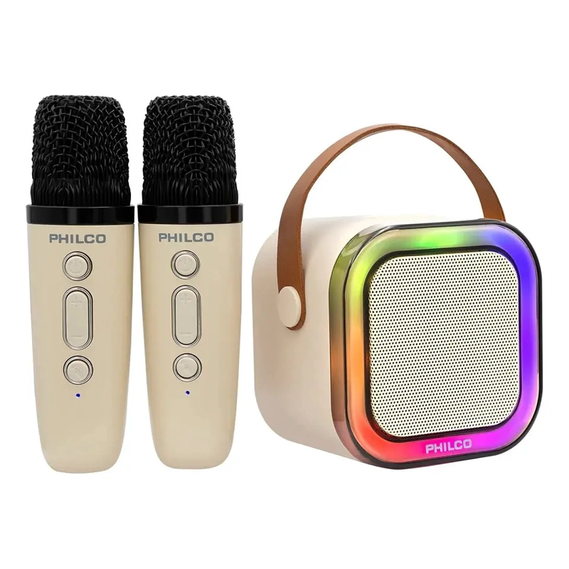 MINI PARLANTE KARAOKE INFANTIL BLANCO CON 2 MICROFONOS INALAMBRICOS PHILCO 731W - 7