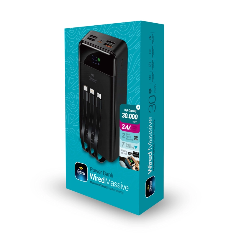 BATERIA EXTERNA POWER BANK CARGA RAPIDA 30000MAH 22.5W MLAB 9666 - 2