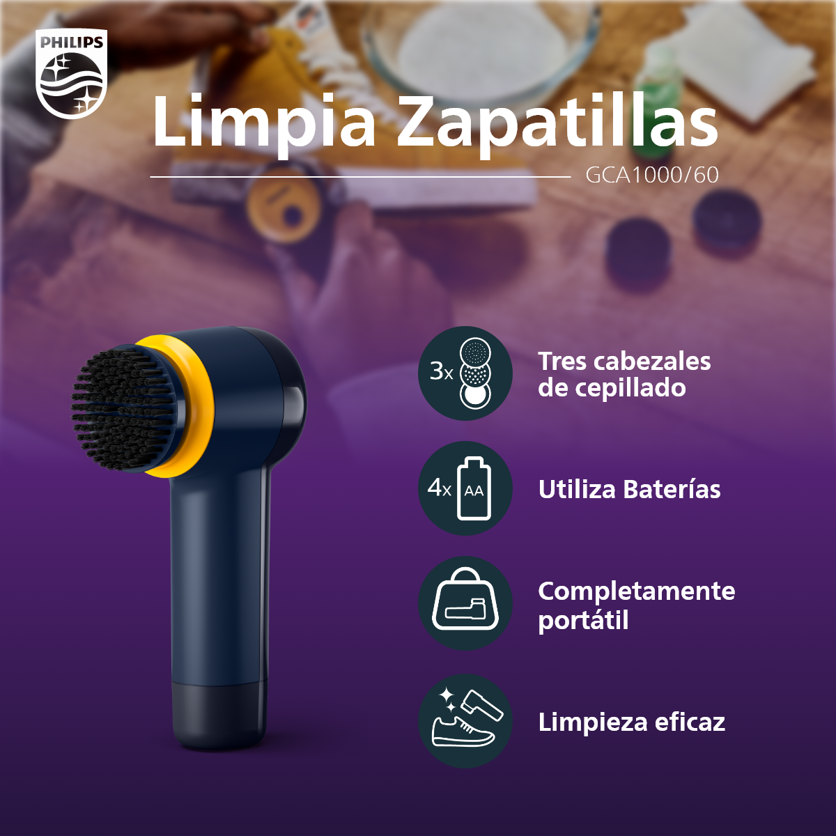 LIMPIA ZAPATILLAS GCA1000/60 PORTATIL PHILIPS - 2