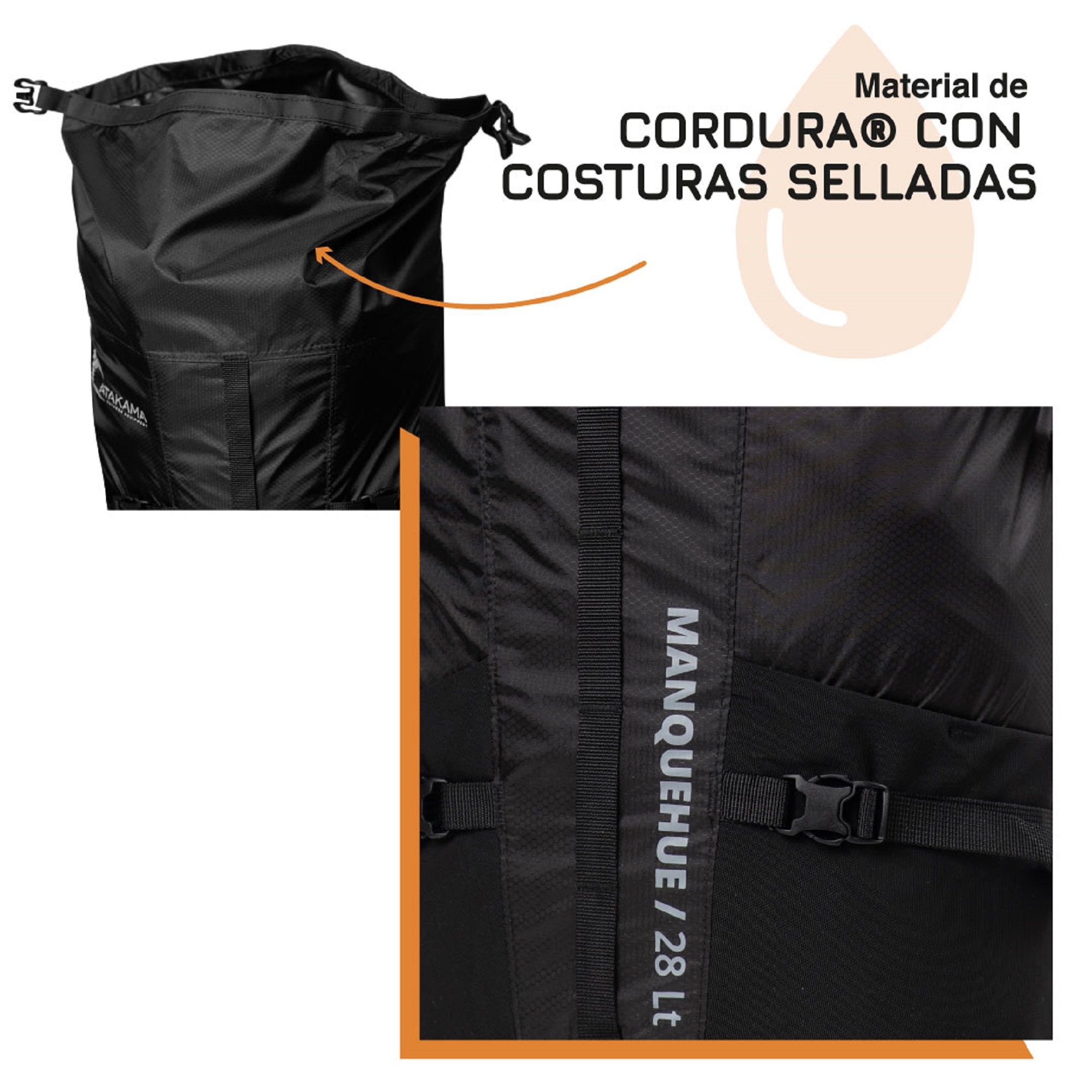 MOCHILA PLEGABLE SECA MANQUEHUE NEGRA 28 LT ATAKAMA OUTDOOR - 4
