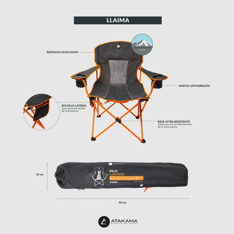 SILLA ATAKAMA OUTDOOR CAMPING LLAIMA XL GRIS AZUL - 6