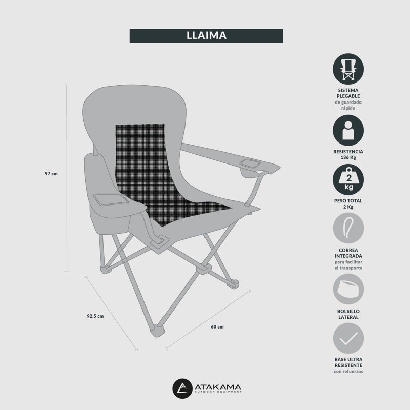 SILLA ATAKAMA OUTDOOR CAMPING LLAIMA XL GRIS AZUL - 7