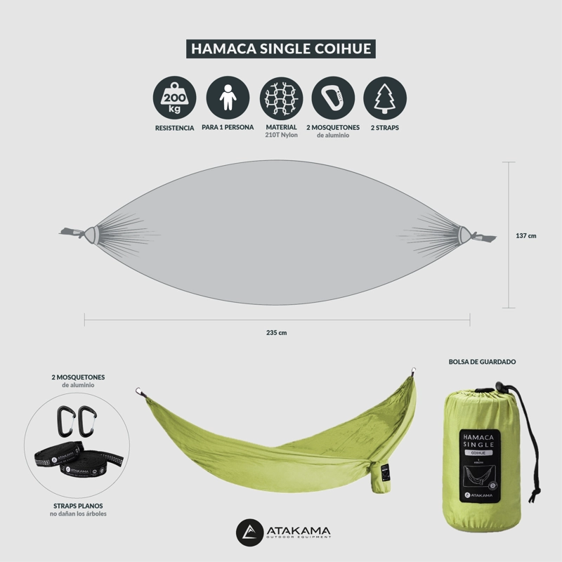 HAMACA ATAKAMA OUTDOOR SINGLE COIHUE AMARILLA - 4