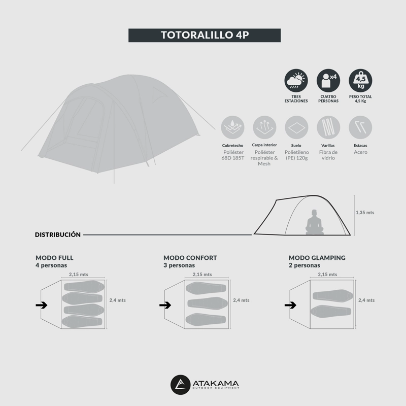 CARPA 4 PERSONAS CAMPING TOTORALILLO ATAKAMA OUTDOOR - 2