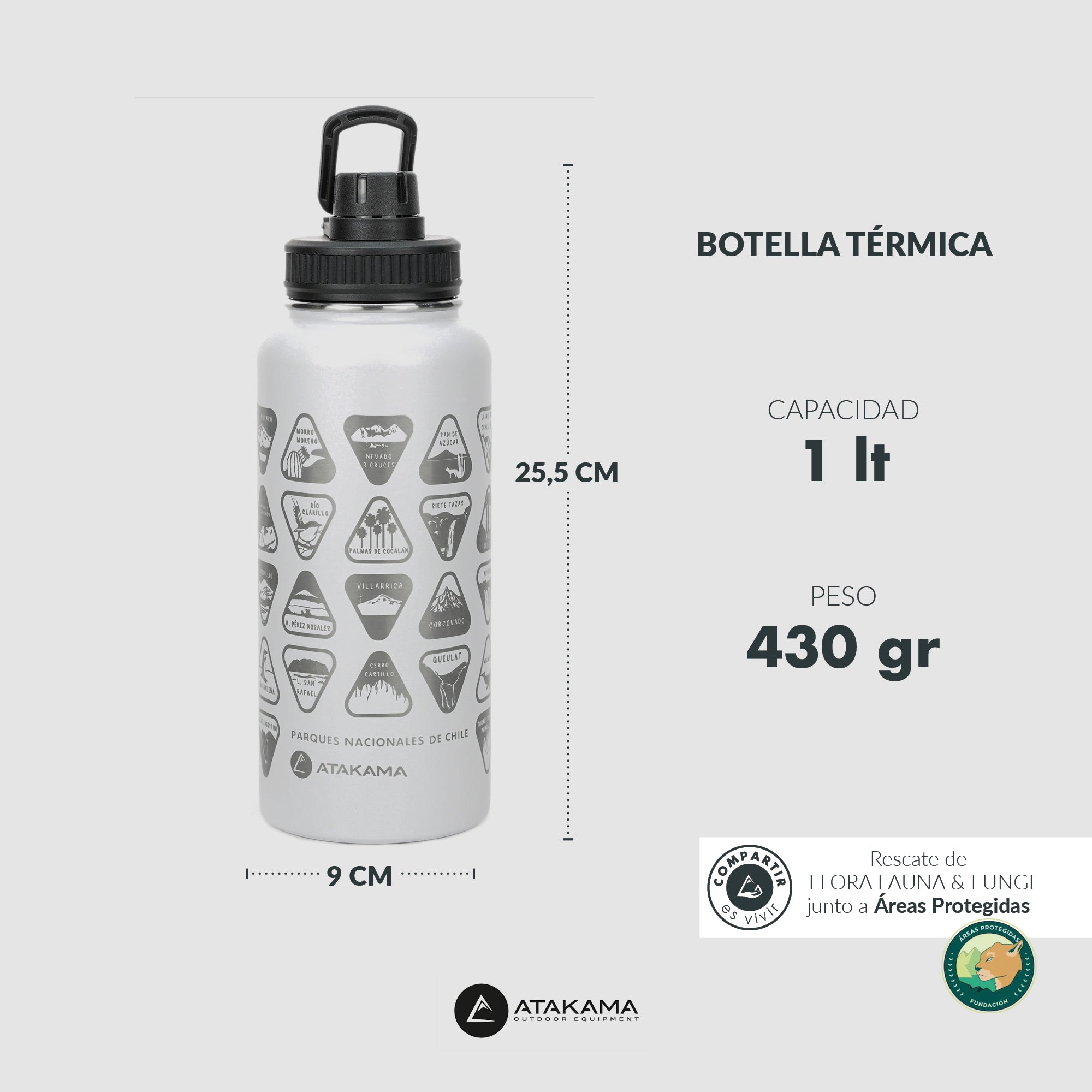 BOTELLA ATAKAMA OUTDOOR 1 L TÉRMICA PARQUES NACIONALES COLECCIONABLES T - 6