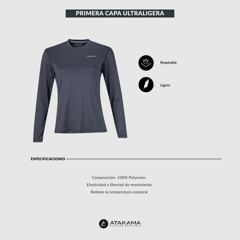 PRIMERA CAPA ULTRA LIGERA MUJER GRIS ATAKAMA OUTDOOR - 5