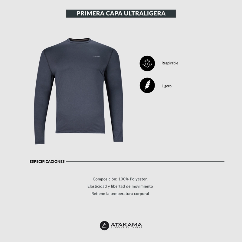 PRIMERA CAPA ULTRA LIGERA HOMBRE GRIS ATAKAMA OUTDOOR - 6