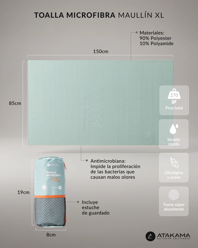 TOALLA MICROFIBRA ATAKAMA OUTDOOR MAULLIN GRIS XL - 5