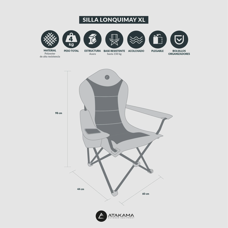 SILLA DE CAMPING ACOLCHADA LONQUIMAY XL VERDE ATAKAMA OUTDOOR - 8