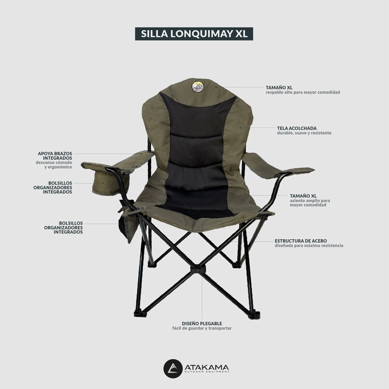 SILLA DE CAMPING ACOLCHADA LONQUIMAY XL VERDE ATAKAMA OUTDOOR - 9