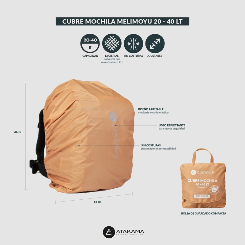 CUBRE MOCHILA  MELIMOYU NARANJO S/M ATAKAMA OUTDOOR - 4