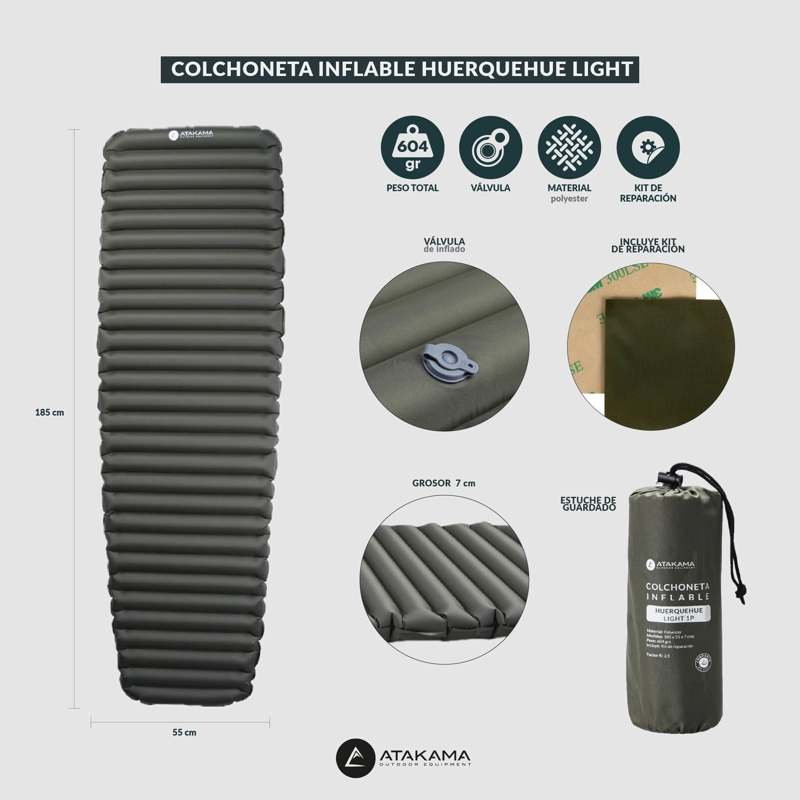 COLCHONETA INFLABLE LIGHT  HUERQUEHUE VERDE 1P ATAKAMA OUTDOOR - 7